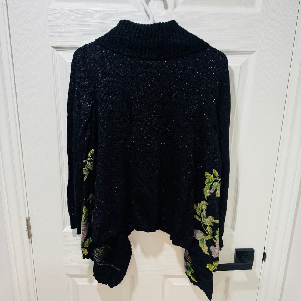 Desigual - Sparkly Sweater with Green Faux Gemstones, Floral Motifs, Size M - Picture 2 of 3